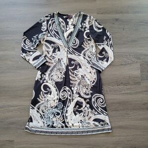 Hale Bob Black Paisley Beaded Jersey Dress Size Small